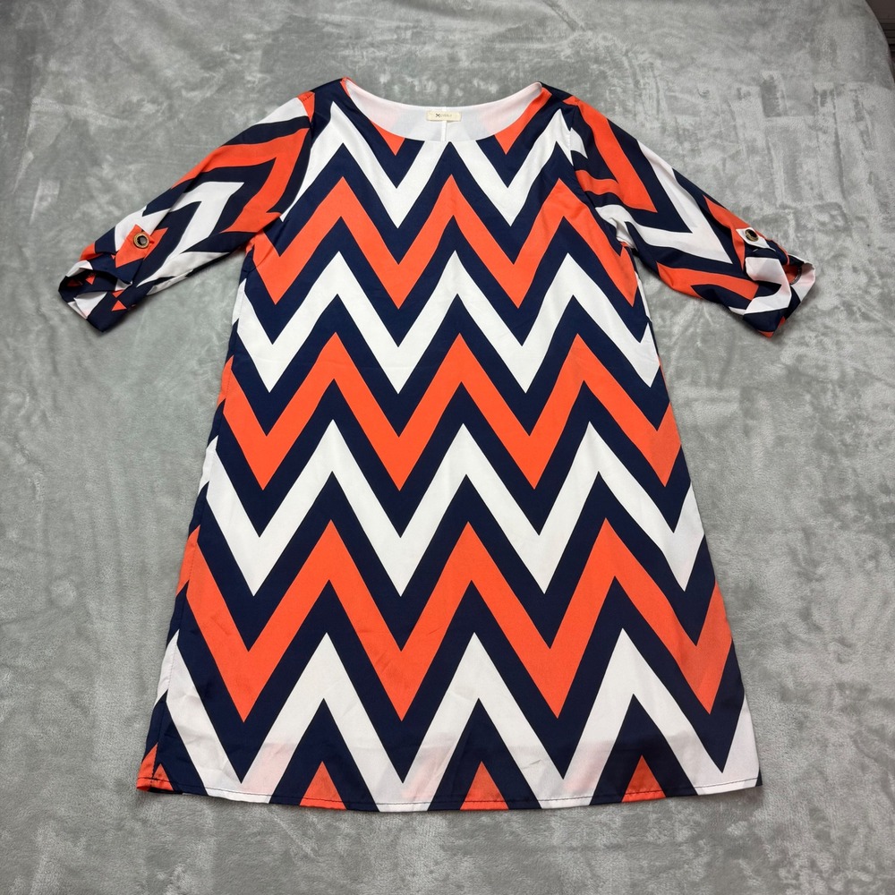 Everly Orange Navy White Chevron Zig Zag Shift Dress Women's Medium‎